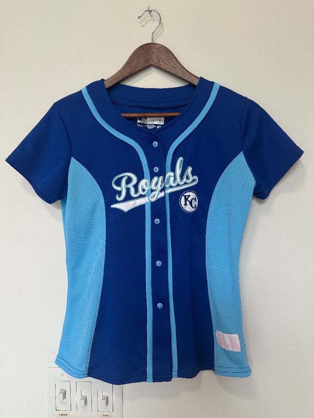 ⚾ MLB KC Royals Two-Tone Button Up Baseball Jersey Girls XL / Womens XS💙